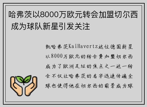 哈弗茨以8000万欧元转会加盟切尔西 成为球队新星引发关注